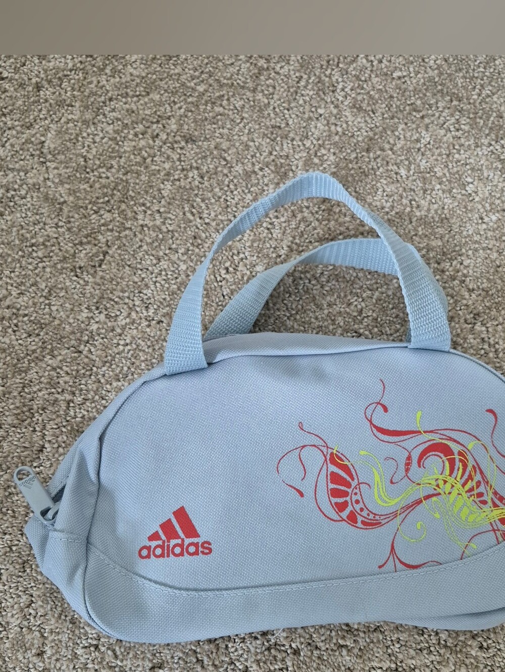 adidas Light Blue Cosmetic Bag with Red & Yellow Graphic